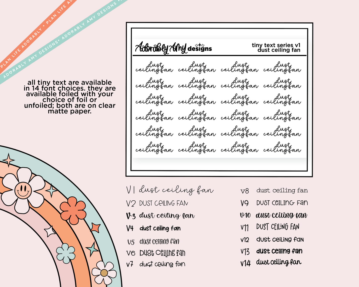 Foiled Tiny Text Series - Dust Ceiling Fan Checklist Size Planner Sticker Sheet