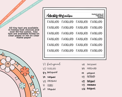 Foiled Tiny Text Series - Feelings Series - Fatigued Checklist Size Planner Stickers for any Planner or Insert