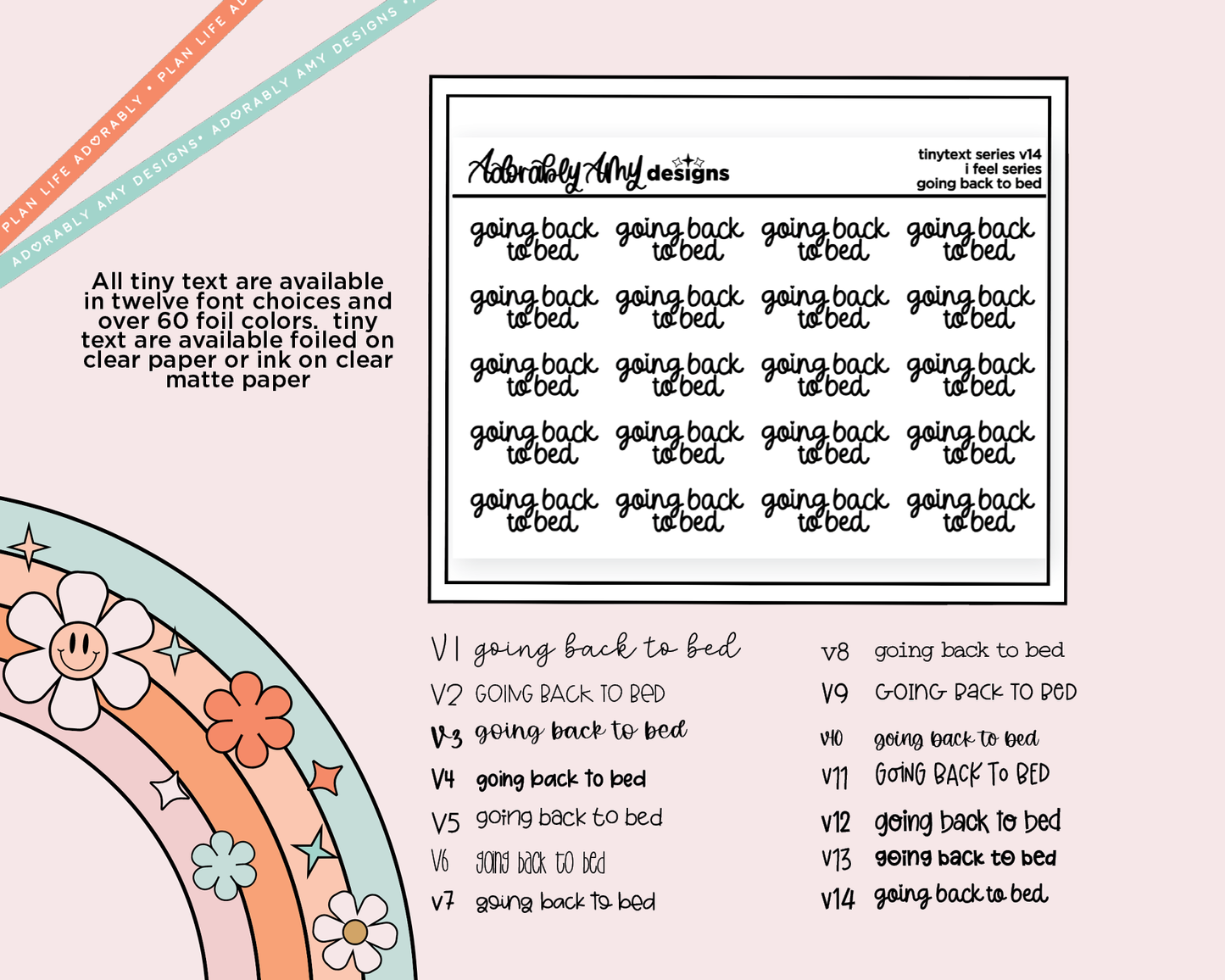 Foiled Tiny Text Series - Feelings Series - Going Back to Bed Checklist Size Planner Stickers for any Planner or Insert