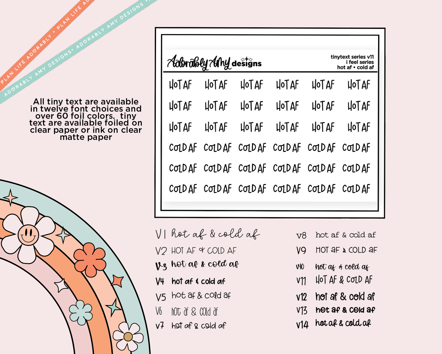 Foiled Tiny Text Series - Feelings Series - Hot AF & Cold AF Checklist Size Planner Stickers for any Planner or Insert