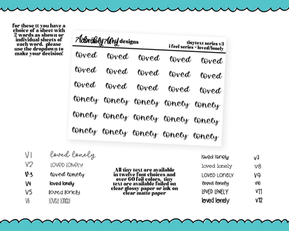 Foiled Tiny Text Series - Feelings Series - Loved and Lonely Checklist Size Planner Stickers for any Planner or Insert