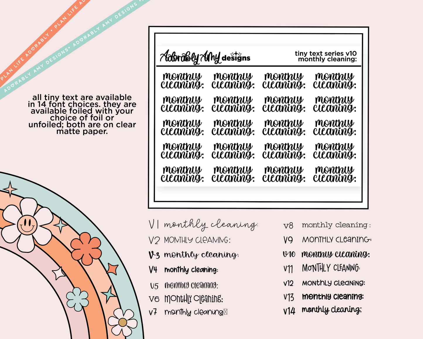 Foiled Tiny Text Series - Monthly Cleaning: Checklist Size Planner Sticker Sheet