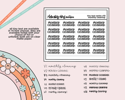 Foiled Tiny Text Series - Monthly Cleaning: Checklist Size Planner Sticker Sheet
