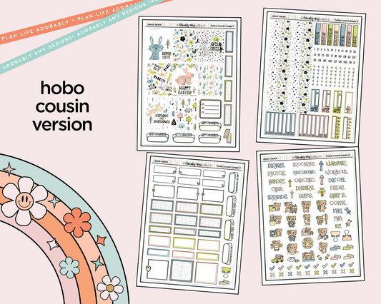 Hobonichi Cousin Weekly Rabbit Rabbit Easter Themed Planner Sticker Kit for Hobo Cousin or Similar Planners - Adorably Amy Designs