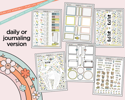 Journaling and Daily Planning Rabbit Rabbit Easter Themed Planner Sticker Kit - Adorably Amy Designs