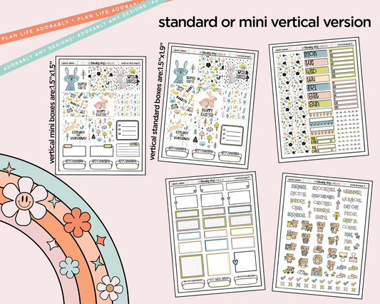 Vertical Rabbit Rabbit Easter Themed Sticker Kit for Vertical Standard Size Planners or Insert - Adorably Amy Designs
