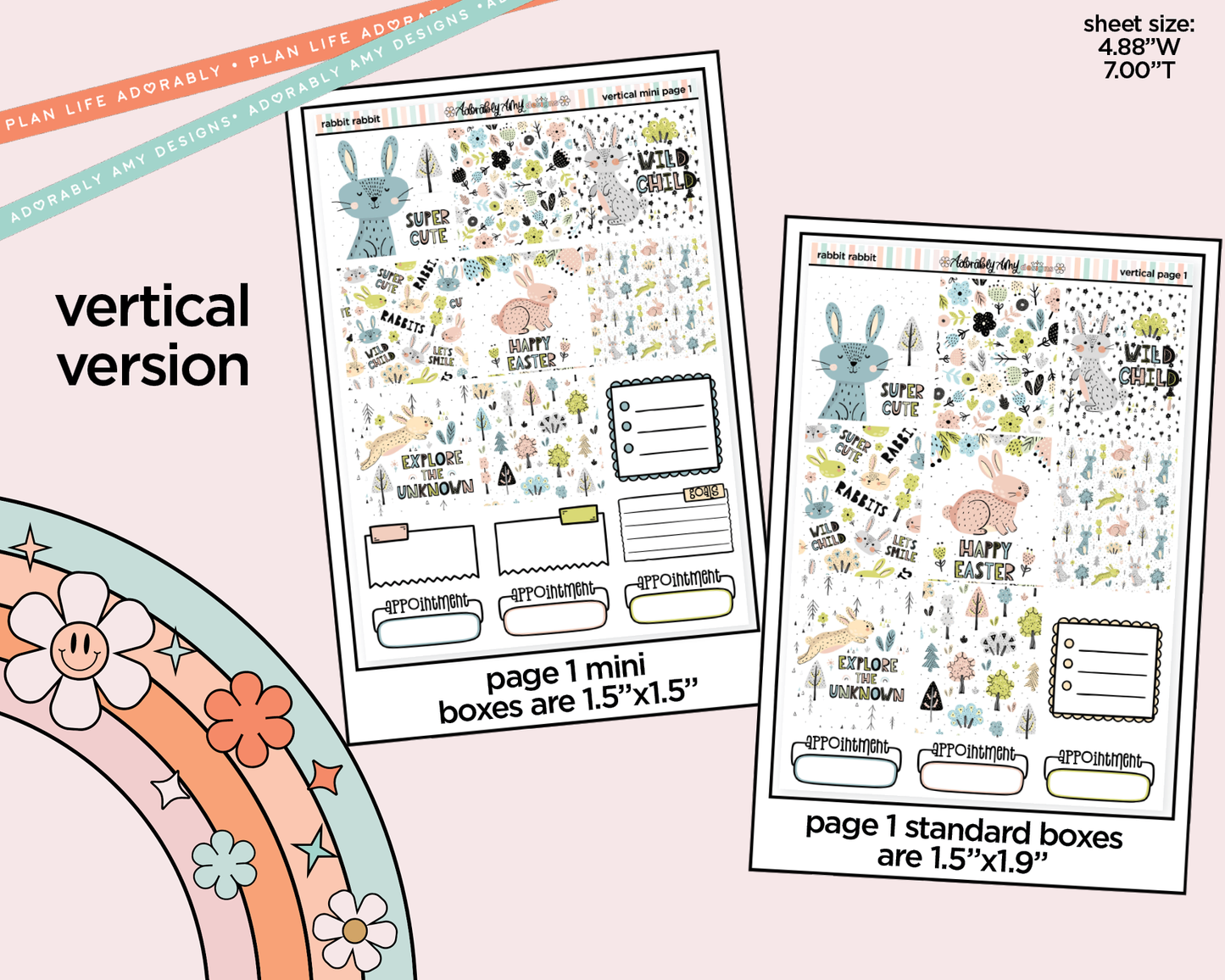 Vertical Rabbit Rabbit Easter Themed Sticker Kit for Vertical Standard Size Planners or Insert - Adorably Amy Designs