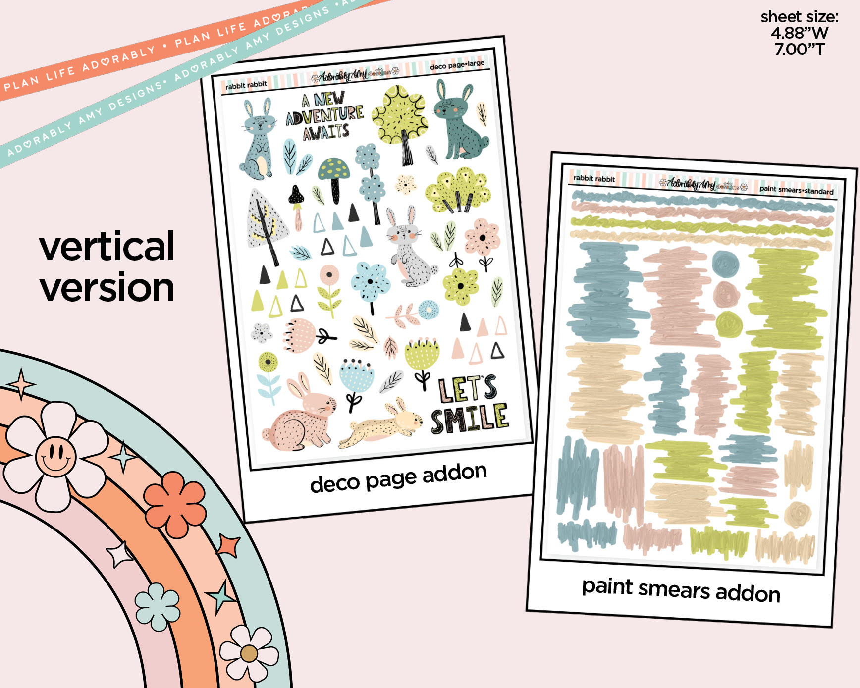 Vertical Rabbit Rabbit Easter Themed Sticker Kit for Vertical Standard Size Planners or Insert - Adorably Amy Designs
