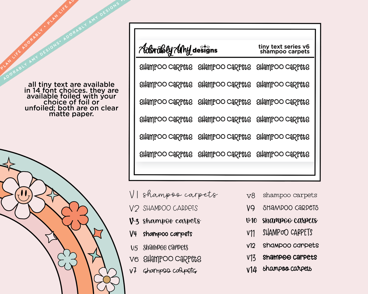Foiled Tiny Text Series - Shampoo Carpets Checklist Size Planner Sticker Sheet