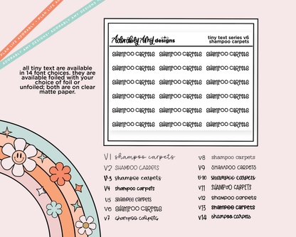 Foiled Tiny Text Series - Shampoo Carpets Checklist Size Planner Sticker Sheet