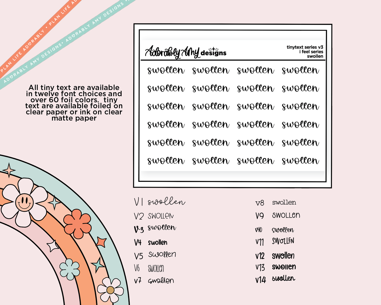 Foiled Tiny Text Series - Feelings Series - Swollen Checklist Size Planner Stickers for any Planner or Insert