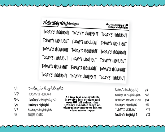 Foiled Tiny Text Series - Today's Highlight Checklist Size Planner Stickers for any Planner or Insert