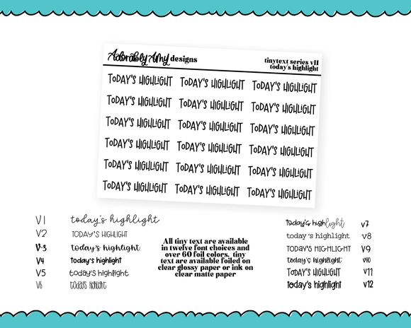 Foiled Tiny Text Series - Today's Highlight Checklist Size Planner Stickers for any Planner or Insert