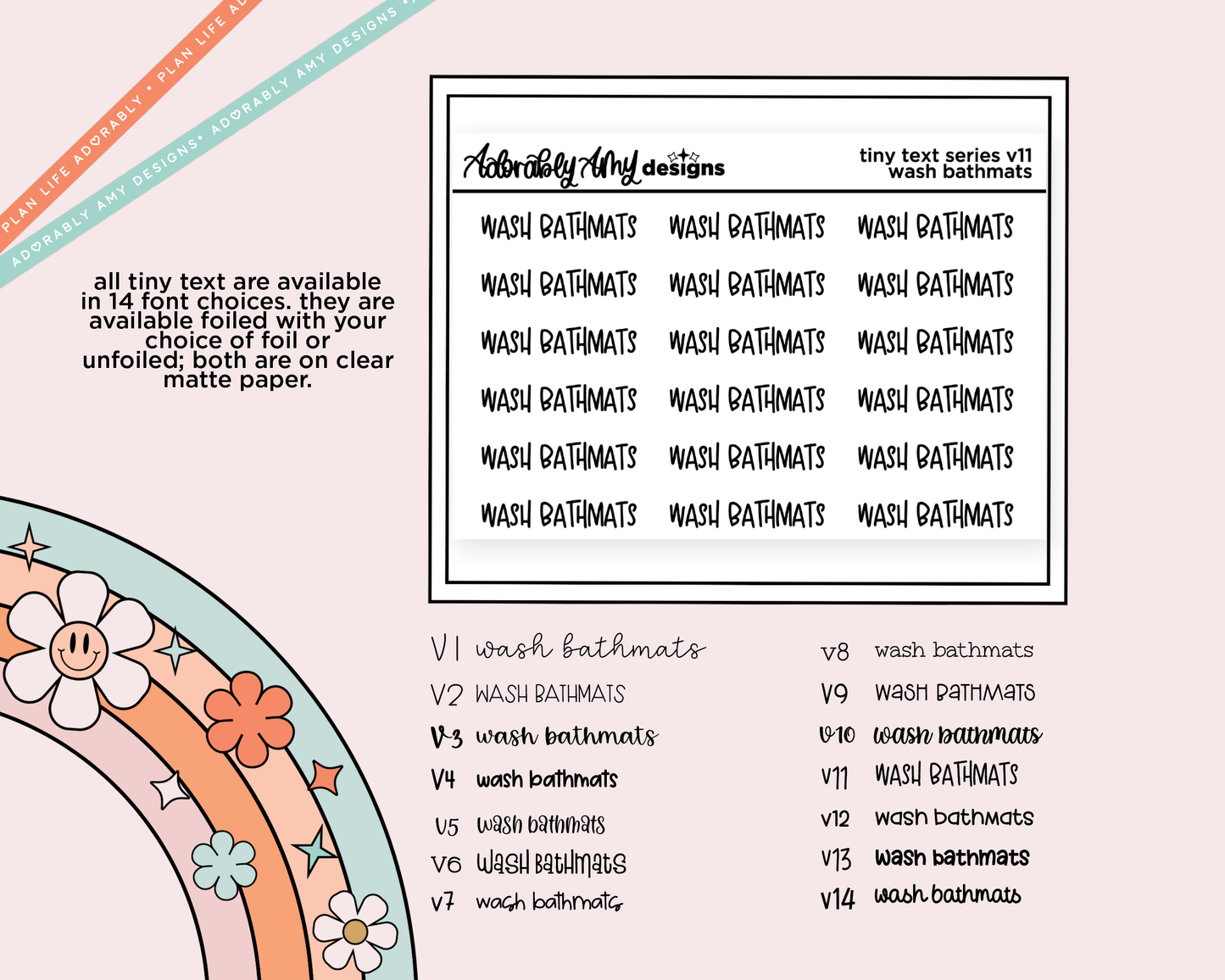 Foiled Tiny Text Series - Wash Bathmats Checklist Size Planner Sticker Sheet