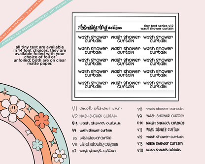 Foiled Tiny Text Series - Wash Shower Curtain Checklist Size Planner Sticker Sheet