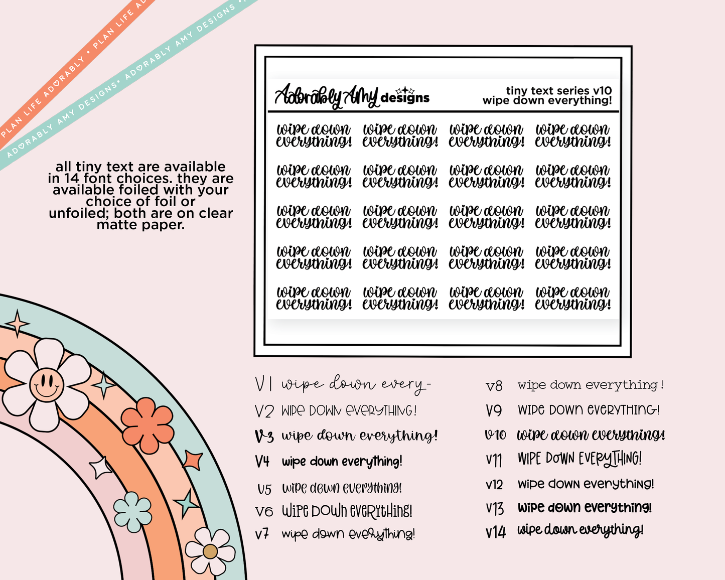 Foiled Tiny Text Series - Wipe Down Everything! Checklist Size Planner Sticker Sheet
