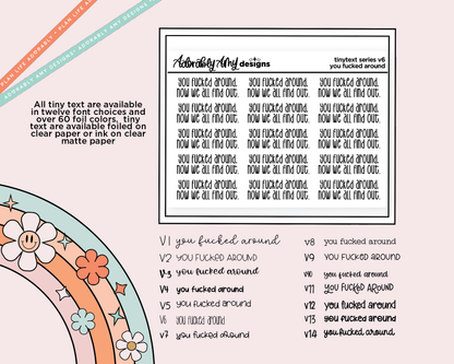 Foiled Tiny Text Series - You Fucked Around, Now We All Have to Find Out Checklist Size Planner Stickers for any Planner or Insert