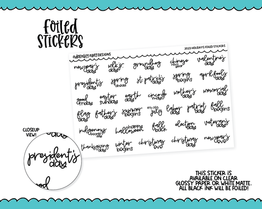 Foiled 2023 Script Large Yearly Holidays Planner Stickers for any Planner or Insert