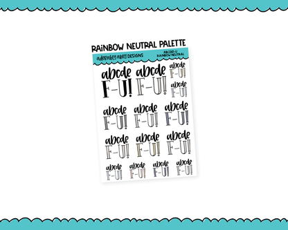 Rainbow or Black ABCDE-FU Typography Planner Stickers for any Planner or Insert
