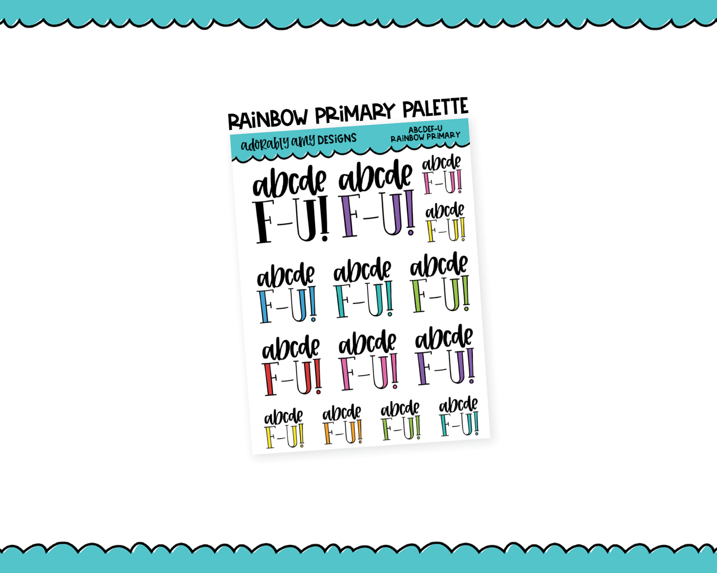 Rainbow or Black ABCDE-FU Typography Planner Stickers for any Planner or Insert