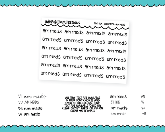 Foiled Tiny Text Series - AM Meds Checklist Size Planner Stickers for any Planner or Insert