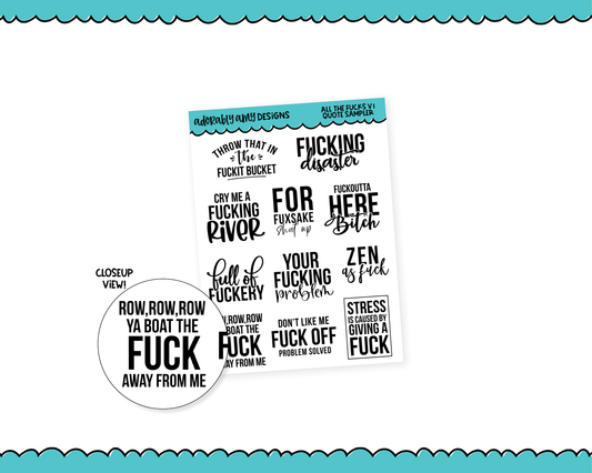 All the F*cks V1 Sweary Snarky Quote Sampler Planner Stickers for any Planner or Insert