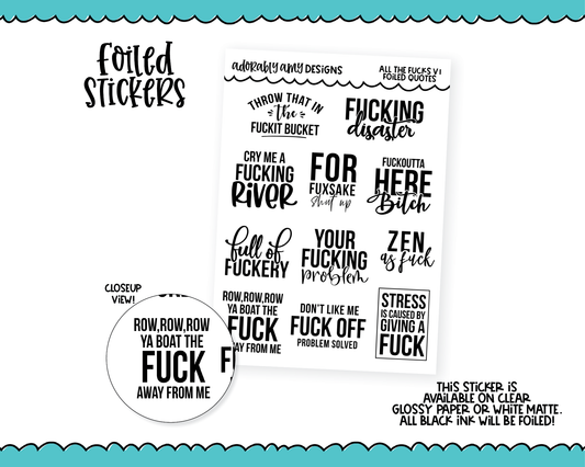 Foiled All the F*cks Sweary Snarky Quote Sampler Planner Stickers for any Planner or Insert