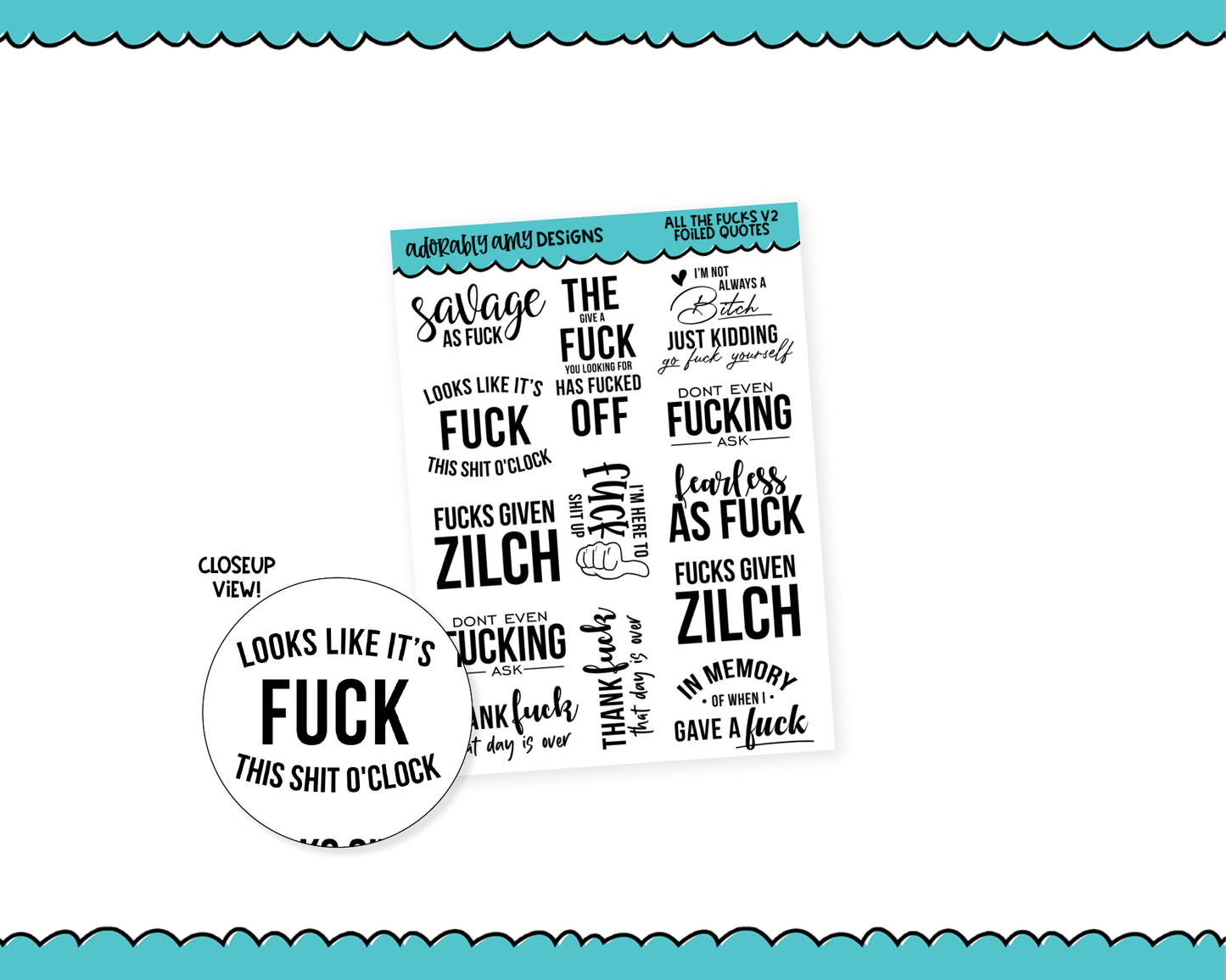 All the F*cks V2 Sweary Snarky Quote Sampler Planner Stickers for any Planner or Insert