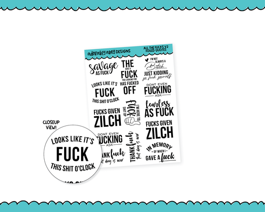 All the F*cks V2 Sweary Snarky Quote Sampler Planner Stickers for any Planner or Insert