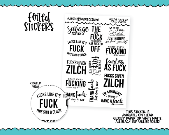 Foiled All the F*cks V2 Quote Sampler Planner Stickers for any Planner or Insert