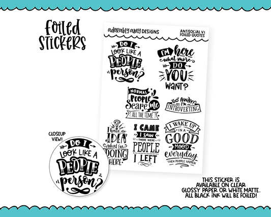 Foiled Antisocial Behavior V1 Sampler Planner Stickers for any Planner or Insert