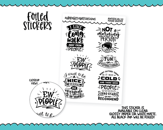 Foiled Antisocial Behavior V2 Sampler Planner Stickers for any Planner or Insert