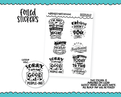 Foiled Antisocial Behavior V3 Sampler Planner Stickers for any Planner or Insert