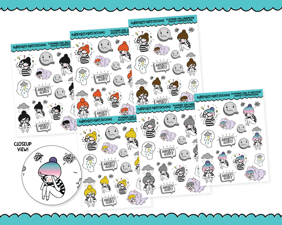 Doodled Planner Girls Character Stickers Anxiety Depression Decoration Planner Stickers for any Planner or Insert