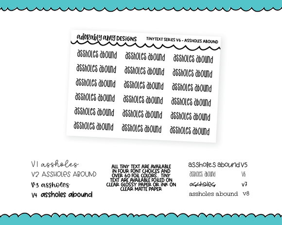 Foiled Tiny Text Series - Assholes Abound Checklist Size Planner Stickers for any Planner or Insert
