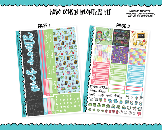 Hobonichi Cousin Monthly Pick Your Month Back to School Watercolor Planner Sticker Kit for Hobo Cousin or Similar Planners