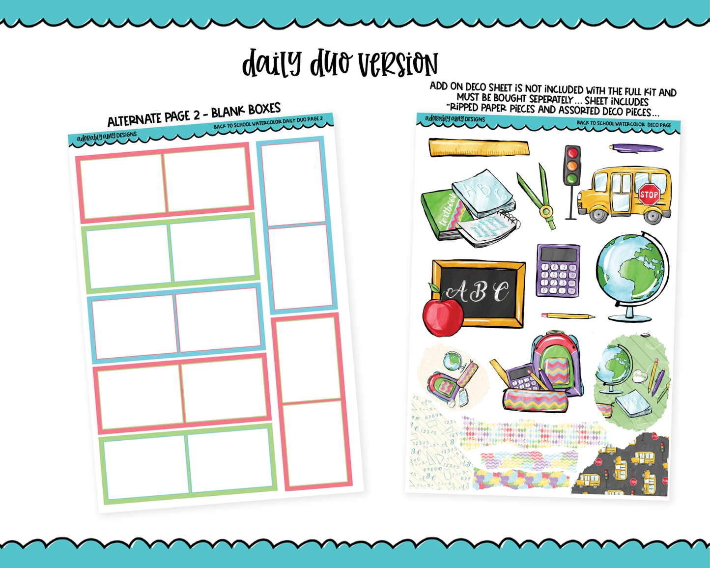 Daily Duo Back to School Watercolor Weekly Planner Sticker Kit for Daily Duo Planner