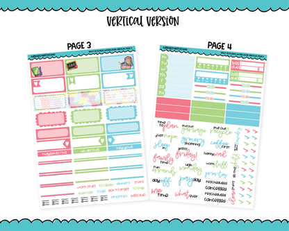Vertical Back to School Watercolor Planner Sticker Kit for Vertical Standard Size Planners or Inserts