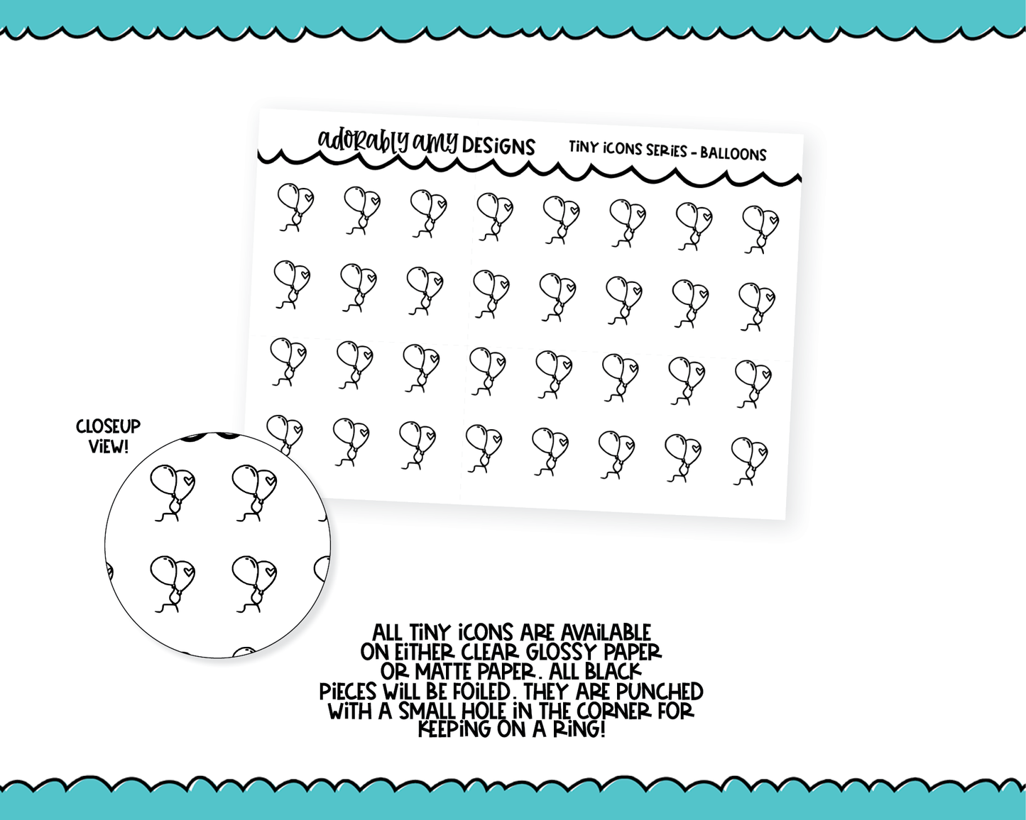 Foiled Tiny Icon Series - Balloons Tiny Size Planner Stickers for any Planner or Insert