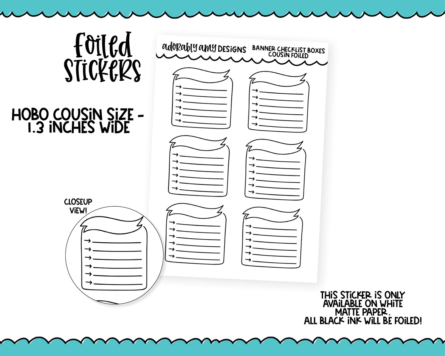 Foiled Hobo Cousin Banner Checklist Box Planner Stickers for Hobo Cousin or any Planner or Insert