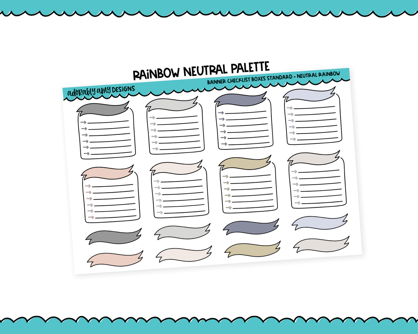 Rainbow Banner Checklist Boxes Standard Stickers for any Planner or Insert