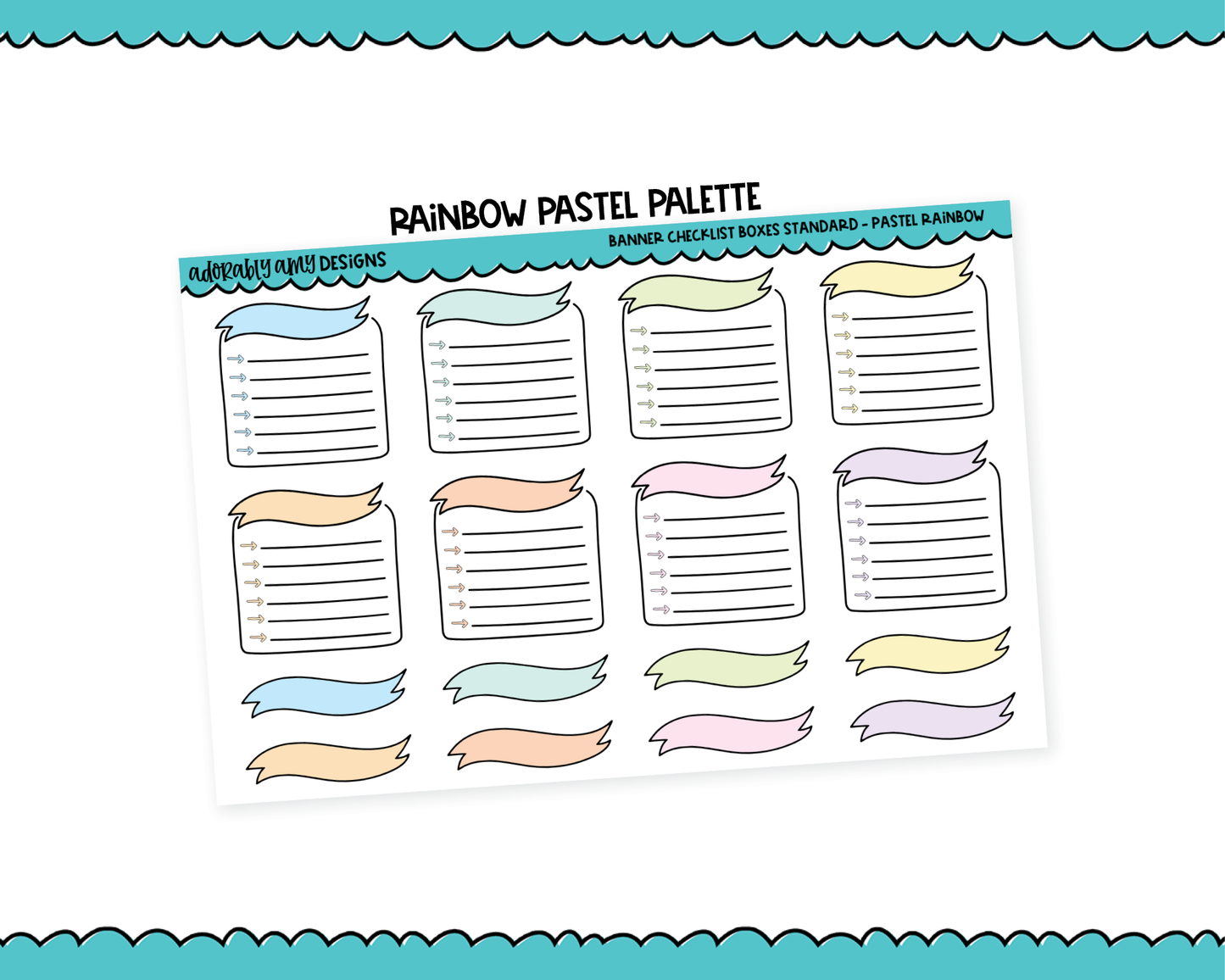 Rainbow Banner Checklist Boxes Standard Stickers for any Planner or Insert
