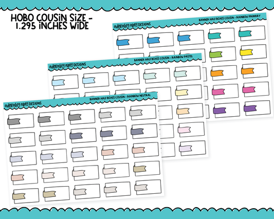 Hobo Cousin Rainbow Banner Half Boxes Planner Stickers for Hobo Cousin or any Planner or Insert