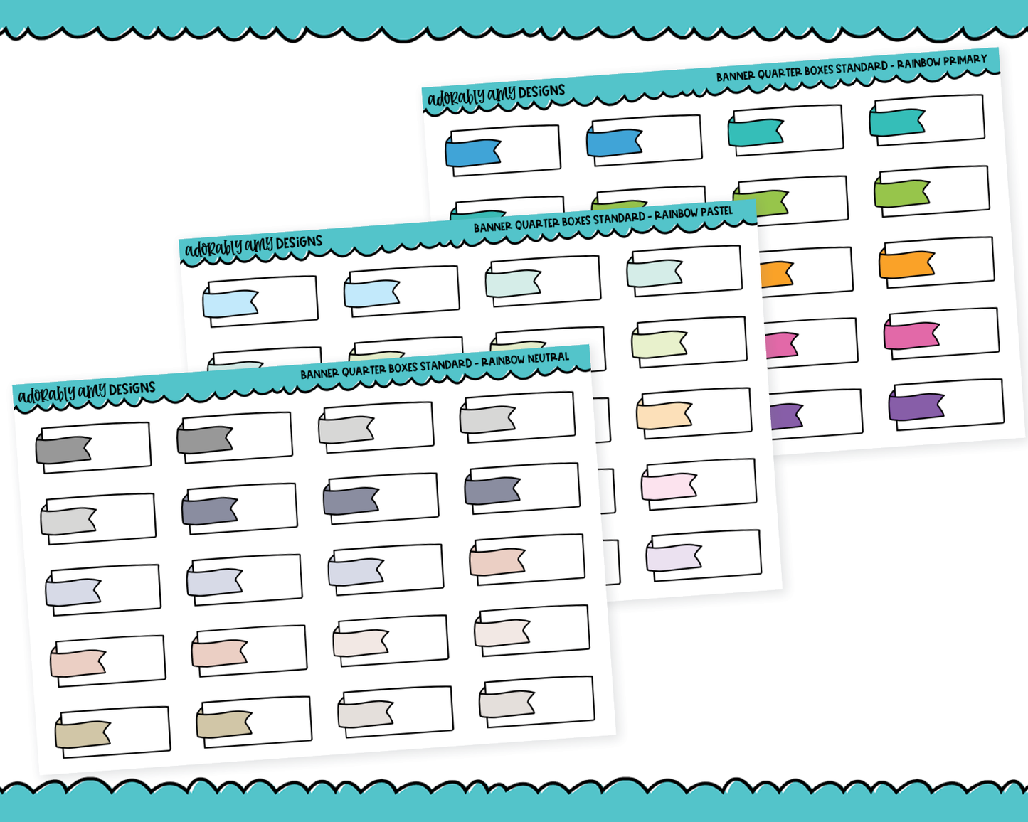 Rainbow Banner Quarter Boxes Standard Stickers for any Planner or Insert