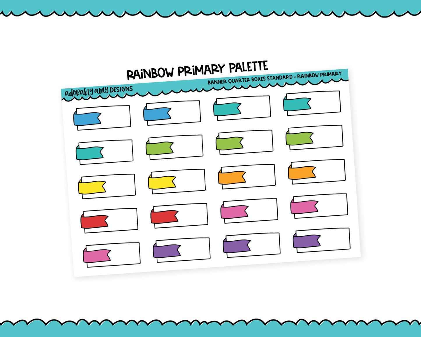 Rainbow Banner Quarter Boxes Standard Stickers for any Planner or Insert