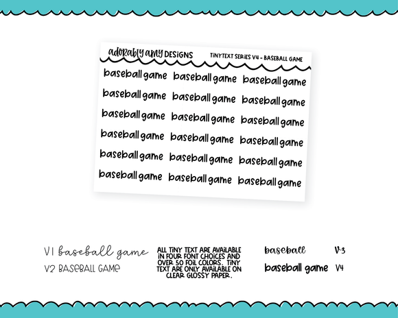Foiled Tiny Text Series - Baseball Game Checklist Size Planner Stickers for any Planner or Insert