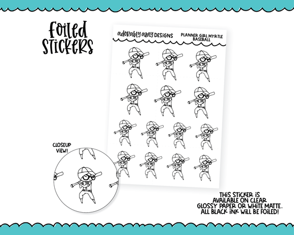 Foiled Doodled Girls Baseball Planner Stickers for any Planner or Insert