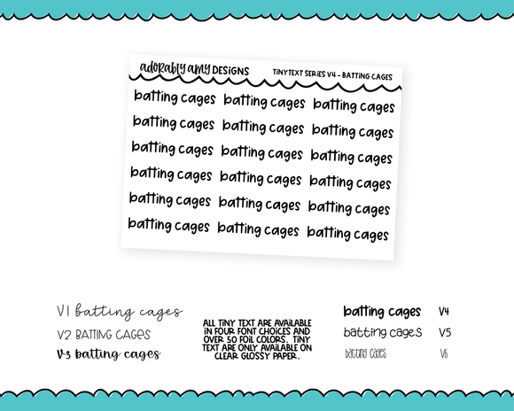 Foiled Tiny Text Series - Batting Cages Checklist Size Planner Stickers for any Planner or Insert