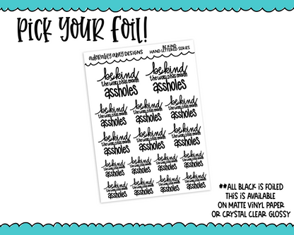 Foiled Hand Lettered Be Kind Snarky Planner Stickers for any Planner or Insert