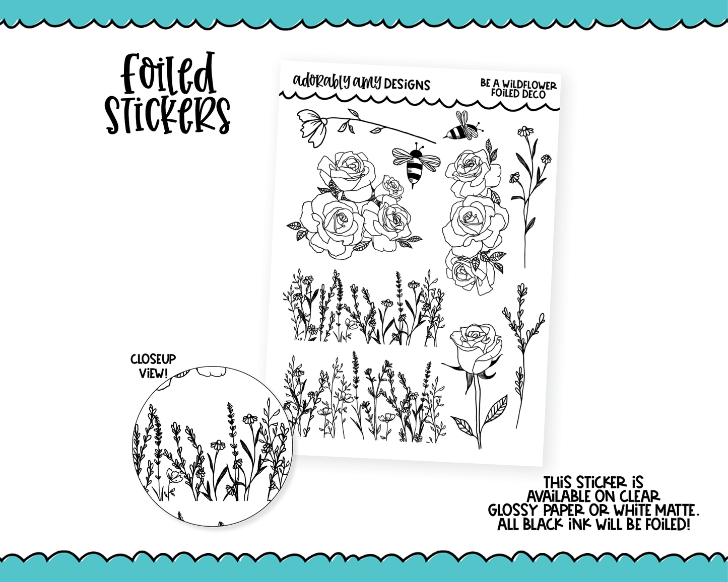 Foiled Be A Wildflower Decorative Planner Stickers for any Planner or Insert